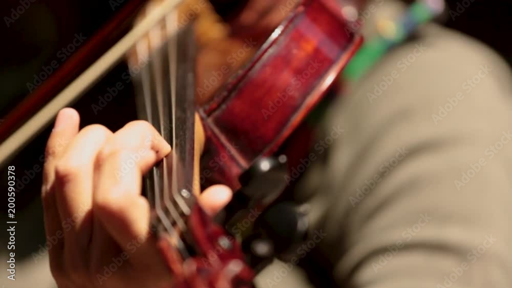 Young woman plays a violin in the street