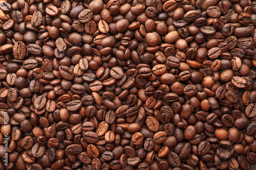 Coffee beans as background  top view