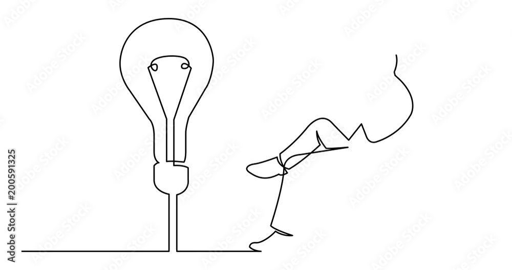 Self drawing animation of continuous line drawing of businessman sitting thinking about new idea