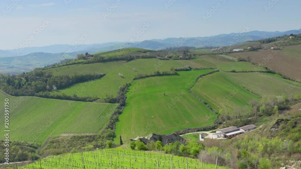 panorama of agricultural fields in spring countryside of Italy