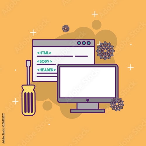 start up business computer website page work support tool vector illustration