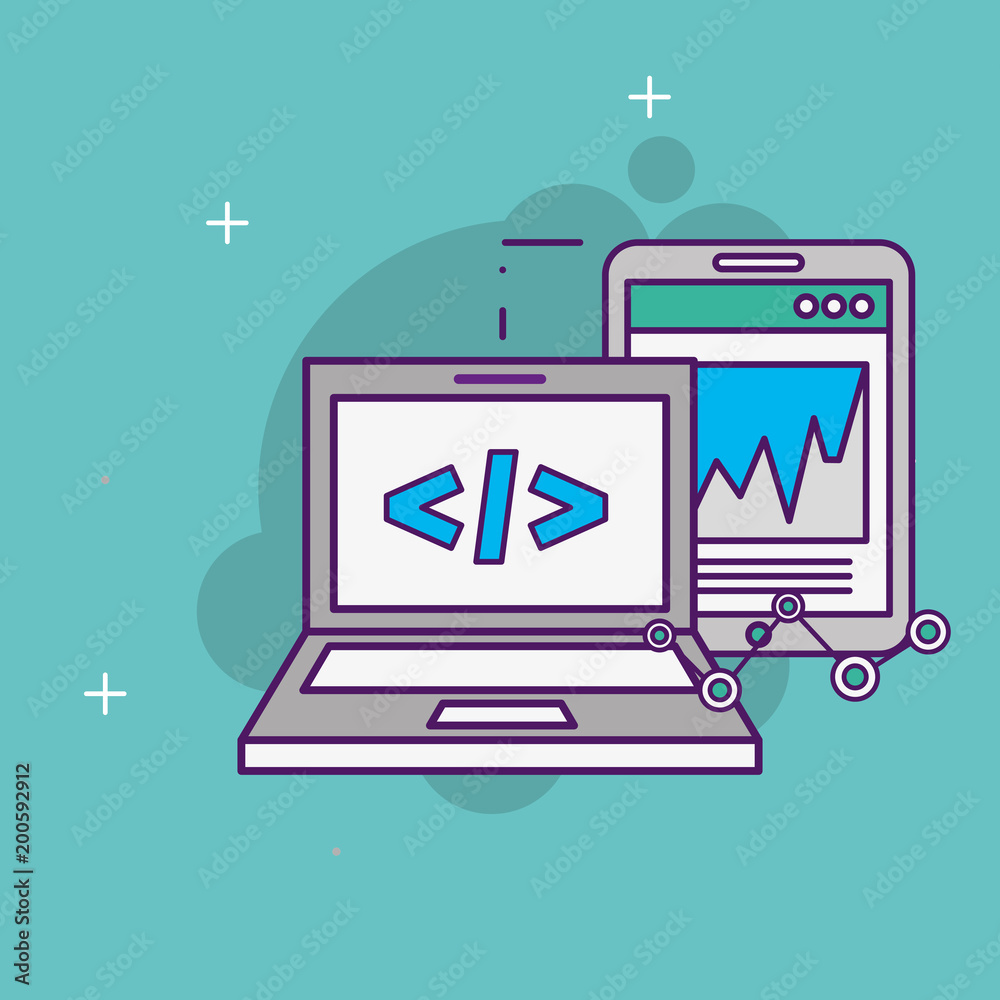 laptop code programm interface mobile report vector illustration laptop code programm interface mobile report vector illustration
