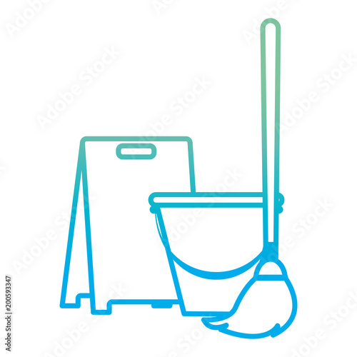 degraded line mop with caution met floor and pail object