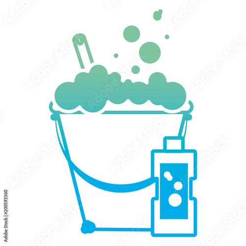 degraded line laundry bursh inside pail and detergent bottle