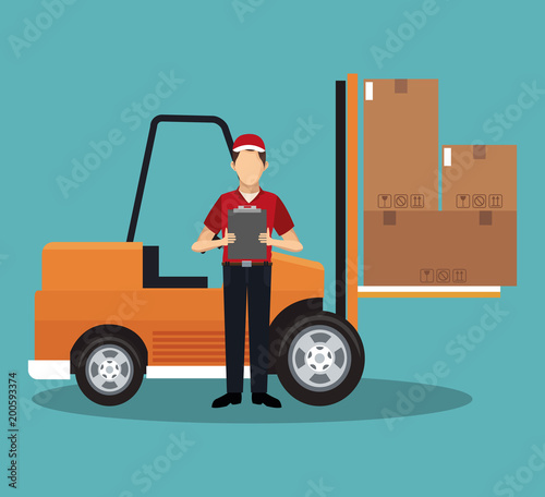 Courier with forklift vector illustration graphic design