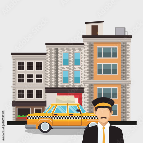 Taxi cab in the city vector illustration graphic design
