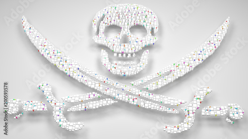 3D Pirate Flag | 3d Rendering, mosaic of little bricks - White and harlequin colors