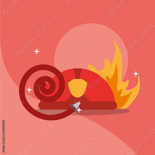 equipment fire safe helmet large hose vector illustration