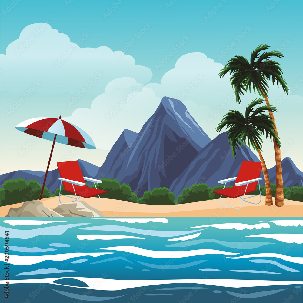 Beautiful beachscape scenery vector illustration graphic design