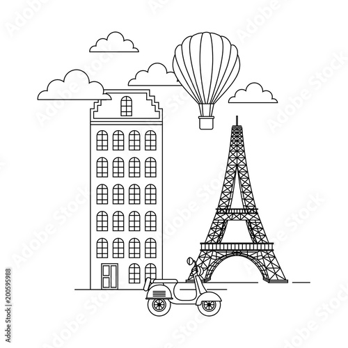 france paris vintage architecture eifel tower hot air balloon motorcycle