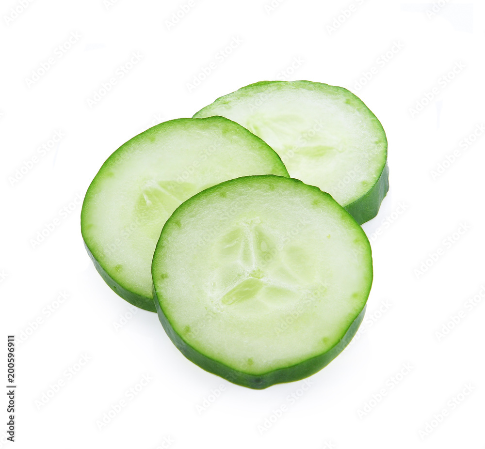 Fresh slice cucumber close-up on a white background Fresh slice cucumber close-up on a white background