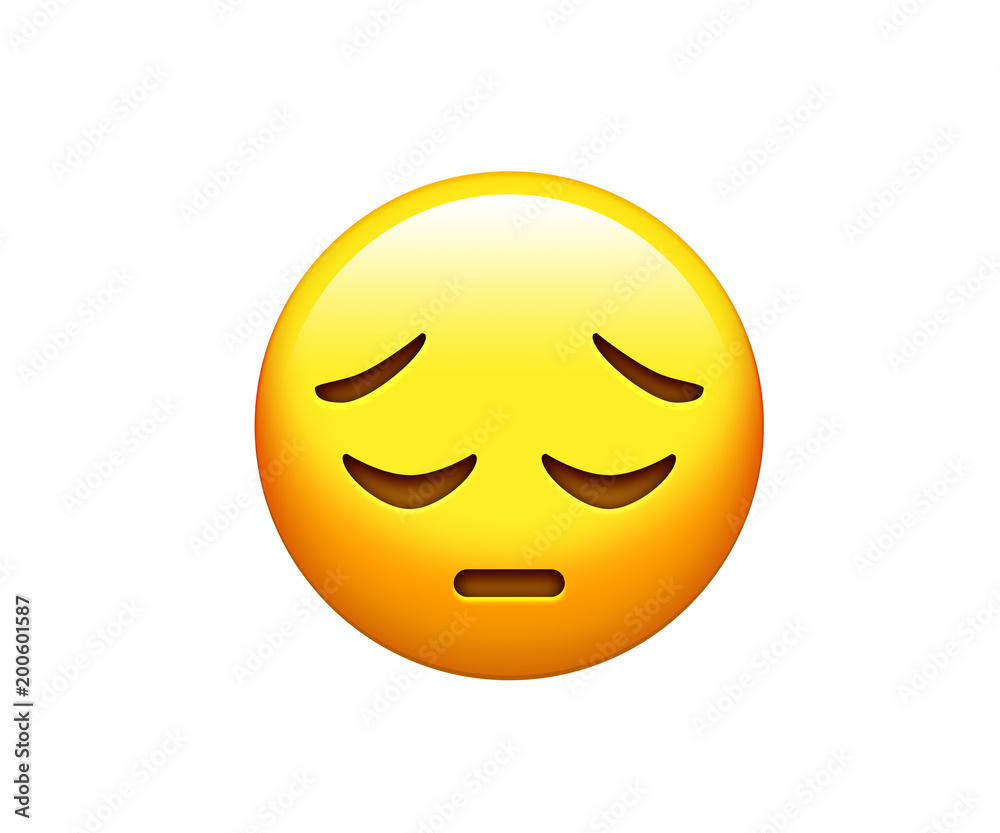 Emoji yellow disappointed, upset face and closing eyes icon Stock ...