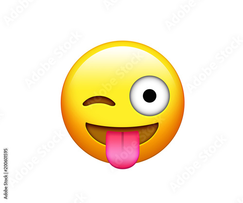 Isolated yellow smiley face with tongue and closing one eye icon photo