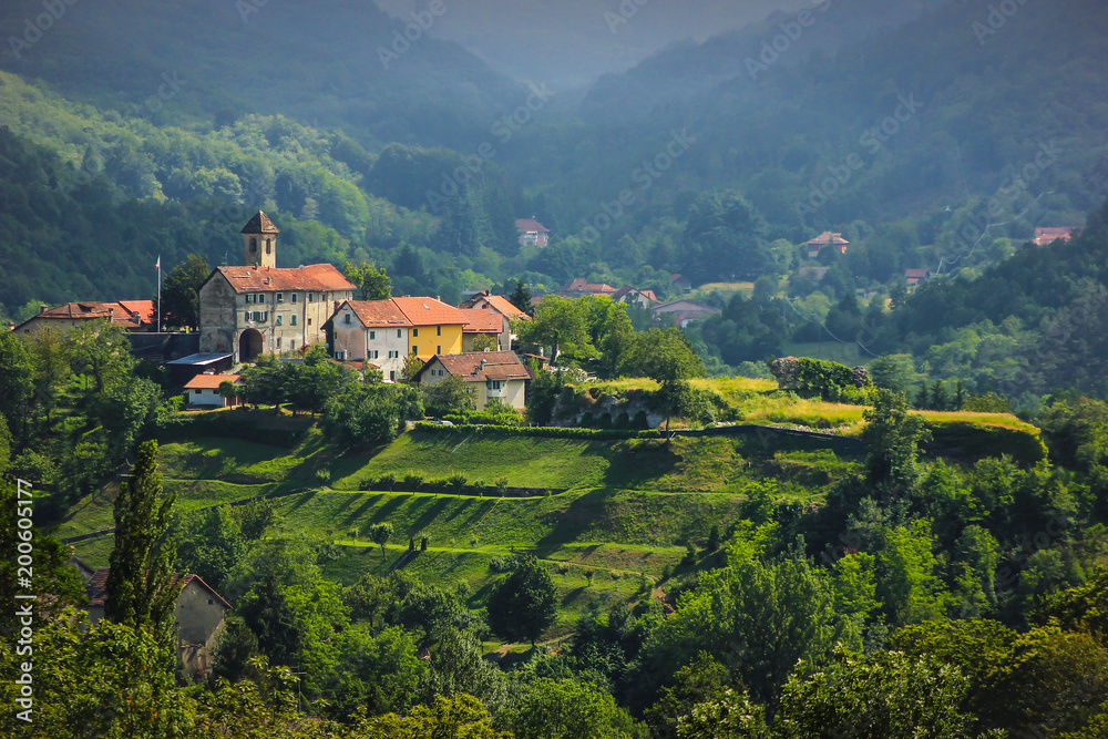 Panoramic view over Sassello village in Liguria, Italy