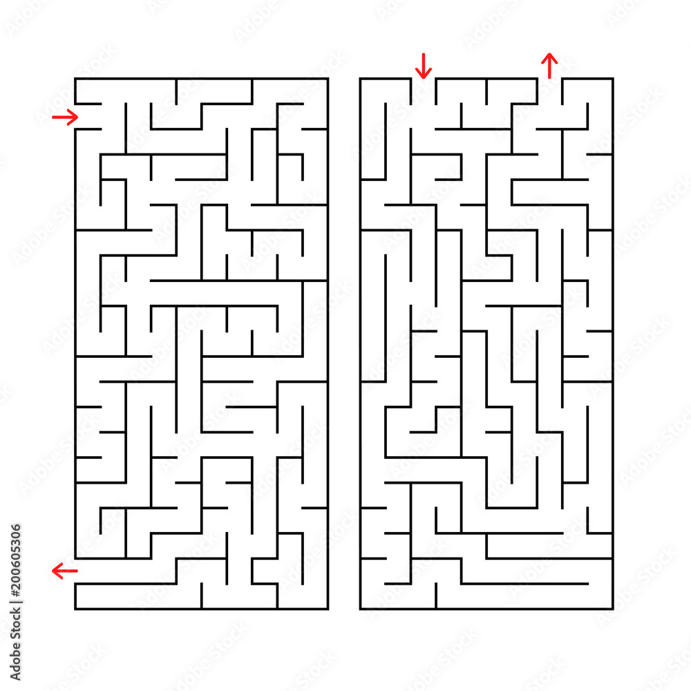 A set of two rectangular labyrinths. Simple flat vector illustration isolated on white background. Developmental game for children.