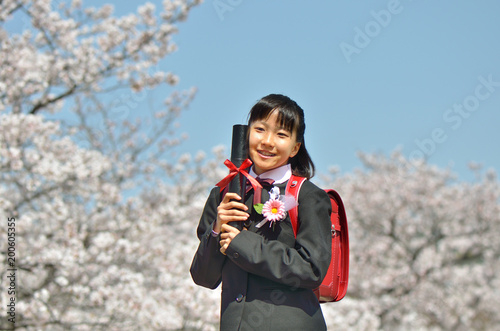 小学6年生の女の子（桜、卒業）