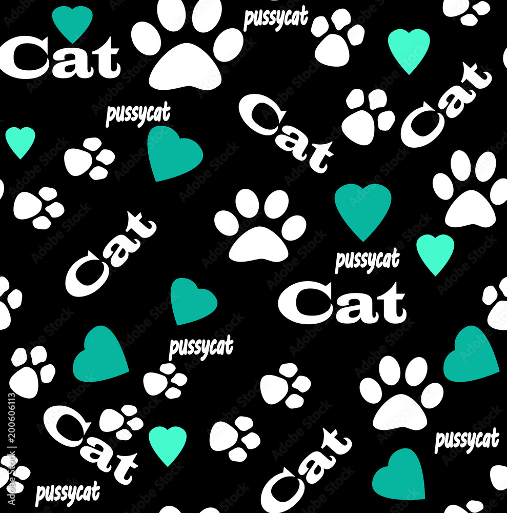 Fototapeta premium Seamless kitten foot abstract pattern