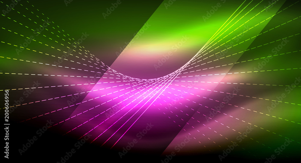 Smooth light effect, straight lines on glowing shiny neon dark background. Energy technology idea Smooth light effect, straight lines on glowing shiny neon dark background. Energy technology idea