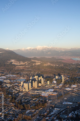Aerial view of Coquitlam Center in Greater Vancouver, BC, Canada.