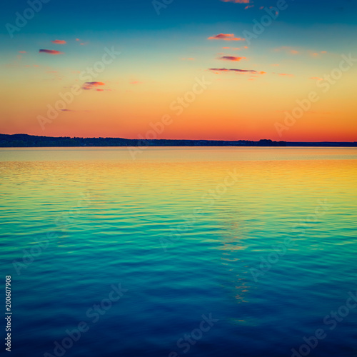 Sunset over the river. Amazing landscape