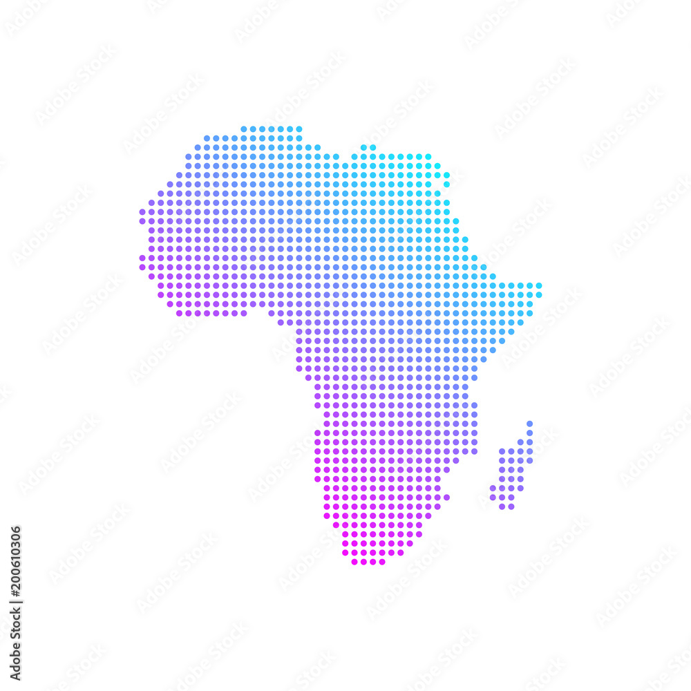 Colorful africa dotted world map flat vector.
