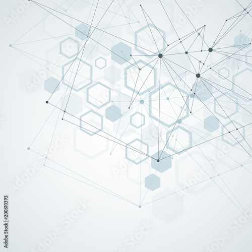 Abstract medical background. DNA research. Hexagonal structure molecule and communication background for medicine, science, technology. Vector illustration.