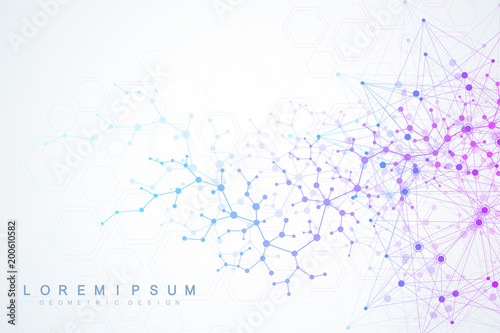 Scientific molecule background for medicine, science, technology, chemistry. Wallpaper or banner with a DNA molecules. Vector geometric dynamic illustration.
