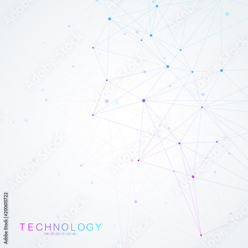 Abstract polygonal background with connected lines and dots. Minimalistic geometric pattern. Molecule structure and communication. Graphic plexus background. Science, medicine, technology concept.