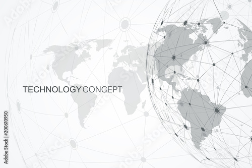 Global network connections with world map. Internet connection background. Abstract connection structure. Polygonal space background. Vector illustration.