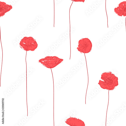 Fototapeta Naklejka Na Ścianę i Meble -  Seamless background with red poppies