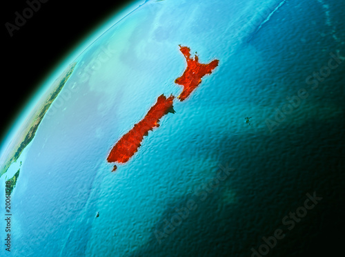 New Zealand from space in evening