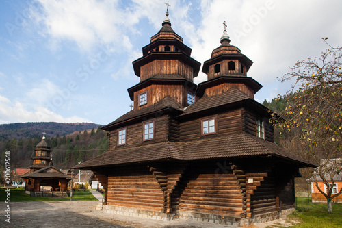 Fototapeta Naklejka Na Ścianę i Meble -  Ancient wooden church of Holy Prophet Elijah ( Ilinskaya) , village Dora, near Yaremche - cultural monument, Ukraine. Carpathians.