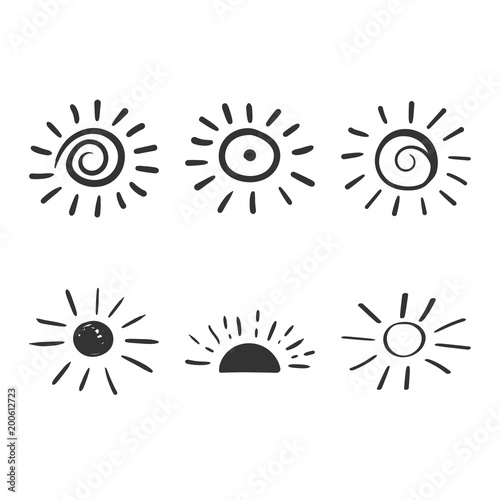 Hand drawn sun vector icon. Sun sketch doodle illustration. Handdrawn sunshine concept.