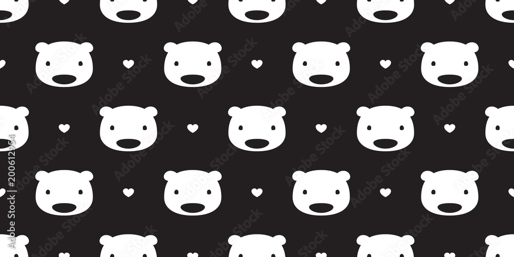 Bear seamless pattern vector polar bear panda heart valentine isolated love wallpaper background black