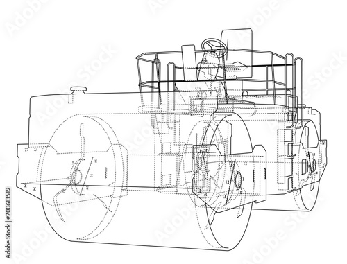 Asphalt compactor outlined vector