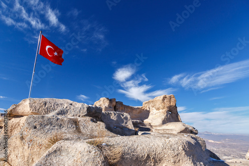 Turkish flag with blues cky in Cappadocia