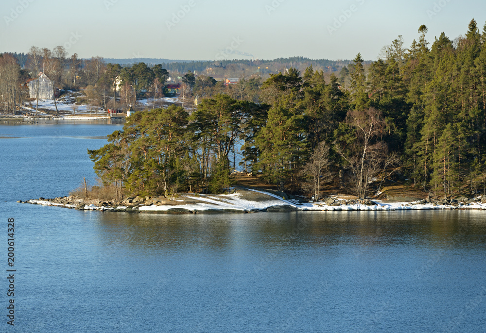 Stockholm archipelago island, largest archipelago in Sweden, and second-largest archipelago in Baltic Sea. Spring sunny landscape