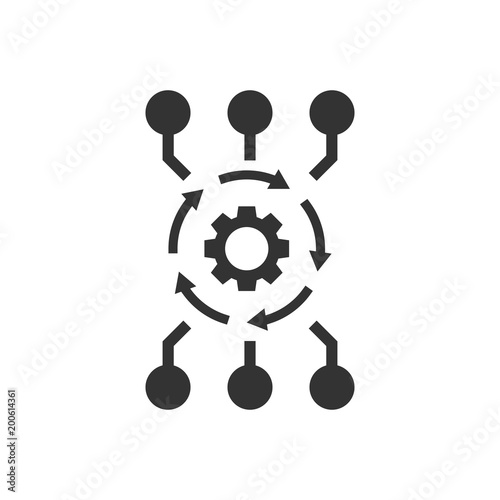 Algorithm api software vector icon in flat style. Business gear with arrow illustration on white isolated background. Algorithm concept.