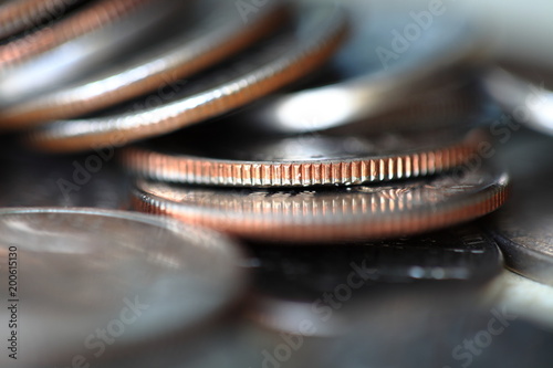 Macro close up of coins pile