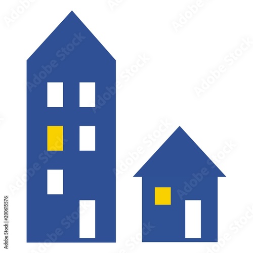 Big and little houses, two objects, vector colored icon