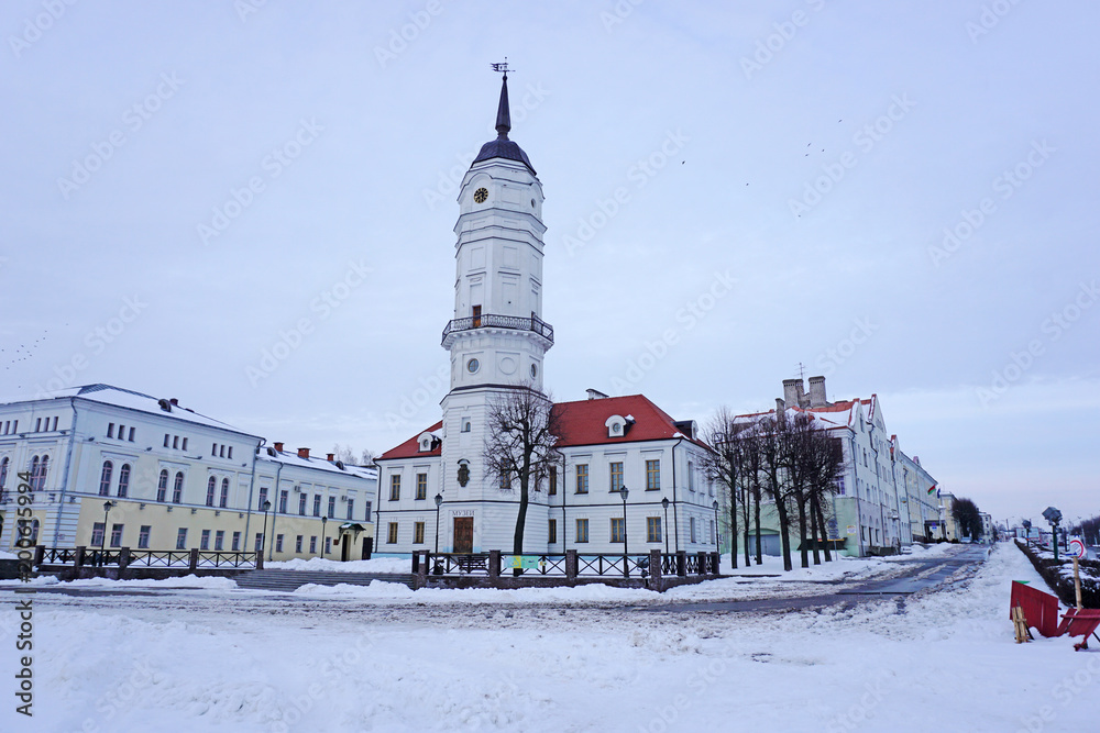 Area with the town hall in Mogilev. Regional center of Belarus, tourist attraction