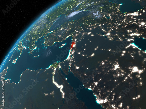 Lebanon on planet Earth in space at night