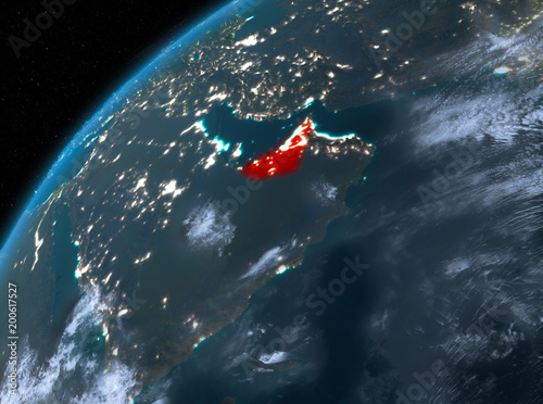 United Arab Emirates on planet Earth in space at night