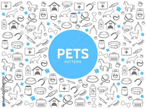 Pets Line Icons Pattern