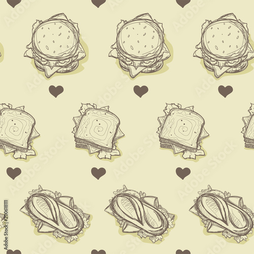 pattern fast food hamburger hot dog sandwich drawing graphic background objects