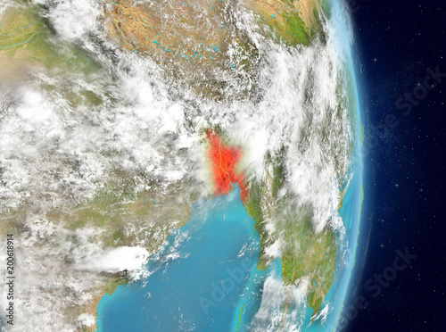Orbit view of Bangladesh in red
