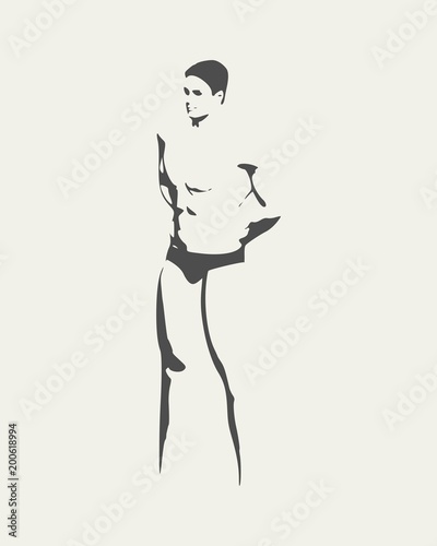 Bodybuilder silhouette. Muscular man posing. Sketch style illustration