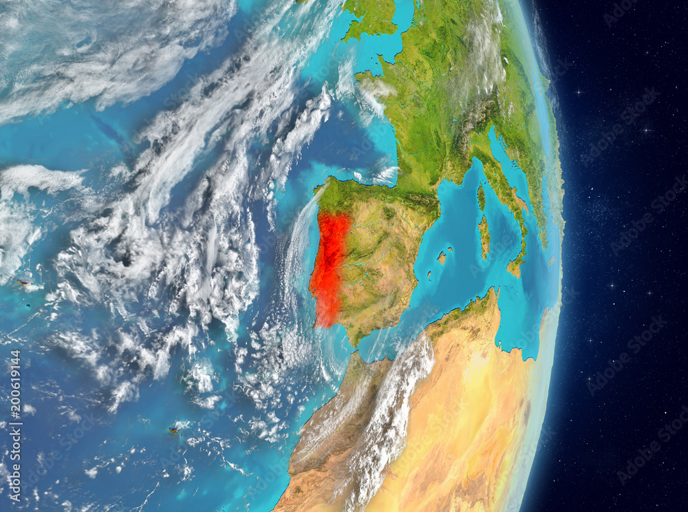 Orbit view of Portugal in red