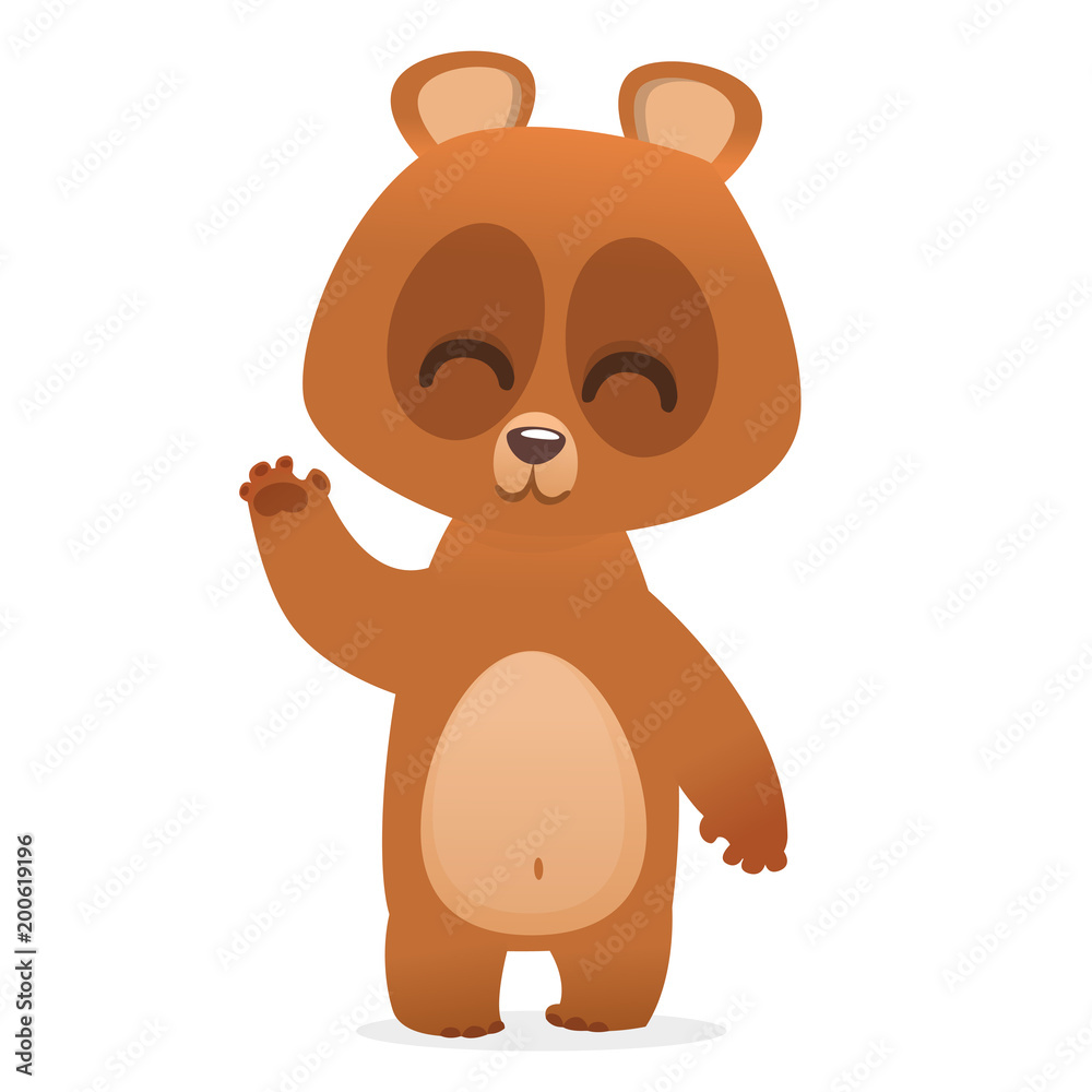 Cartoon baby bear smiling and waving hand. Vector illustration of a bear mascot character Cartoon baby bear smiling and waving hand. Vector illustration of a bear mascot character