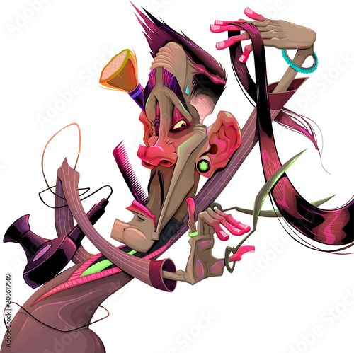 Vector cartoon illustration representing a barber cutting the hair